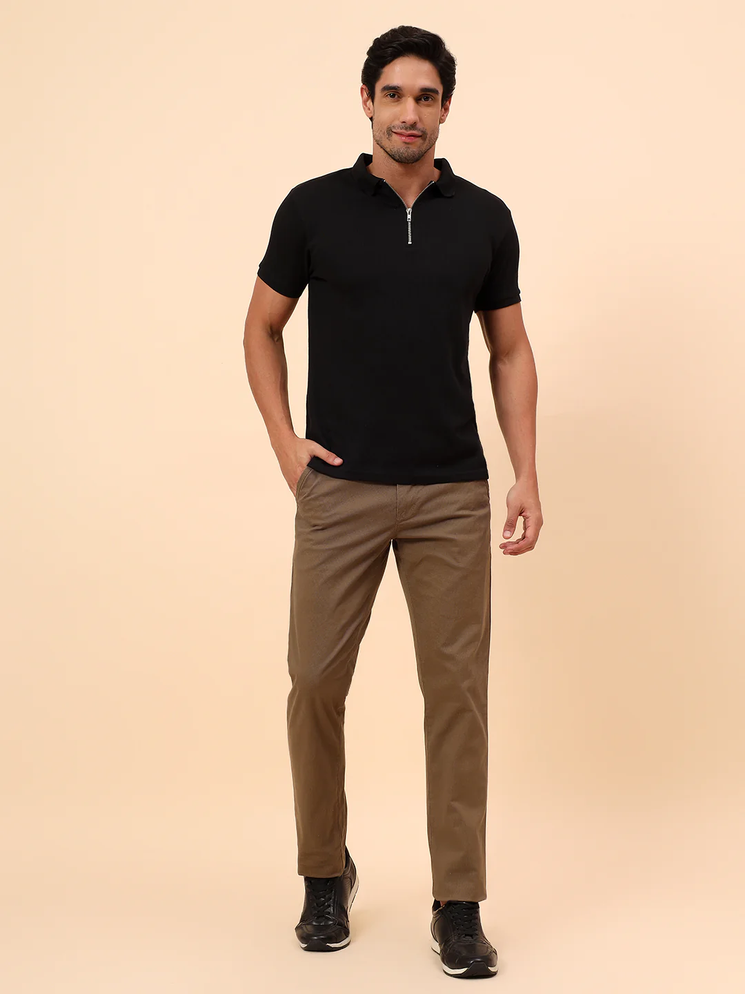 Casual Trousers for Men l Breathable & Soft with Color Fastness Regular Fit Cotton Blend Fabric Self Design Pattern Button Closure - Image 8