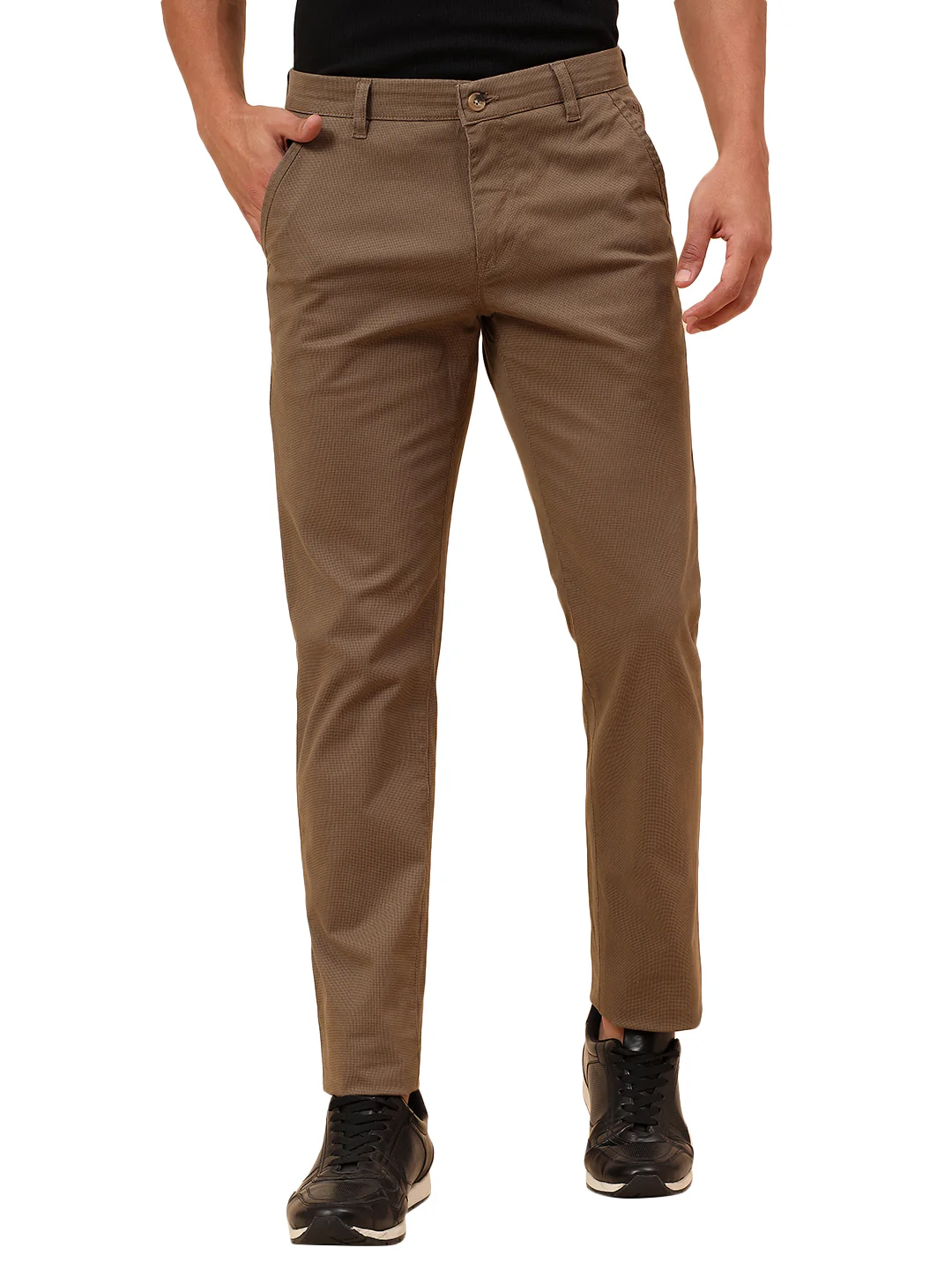 Casual Trousers for Men l Breathable & Soft with Color Fastness Regular Fit Cotton Blend Fabric Self Design Pattern Button Closure - Image 9