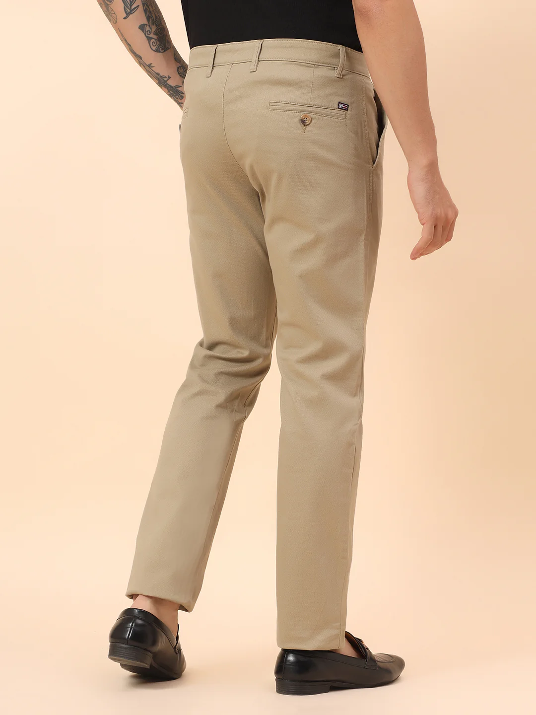 Casual Trousers for Men l Breathable & Soft with Color Fastness Regular Fit Cotton Blend Fabric Self Design Pattern Button Closure - Image 6