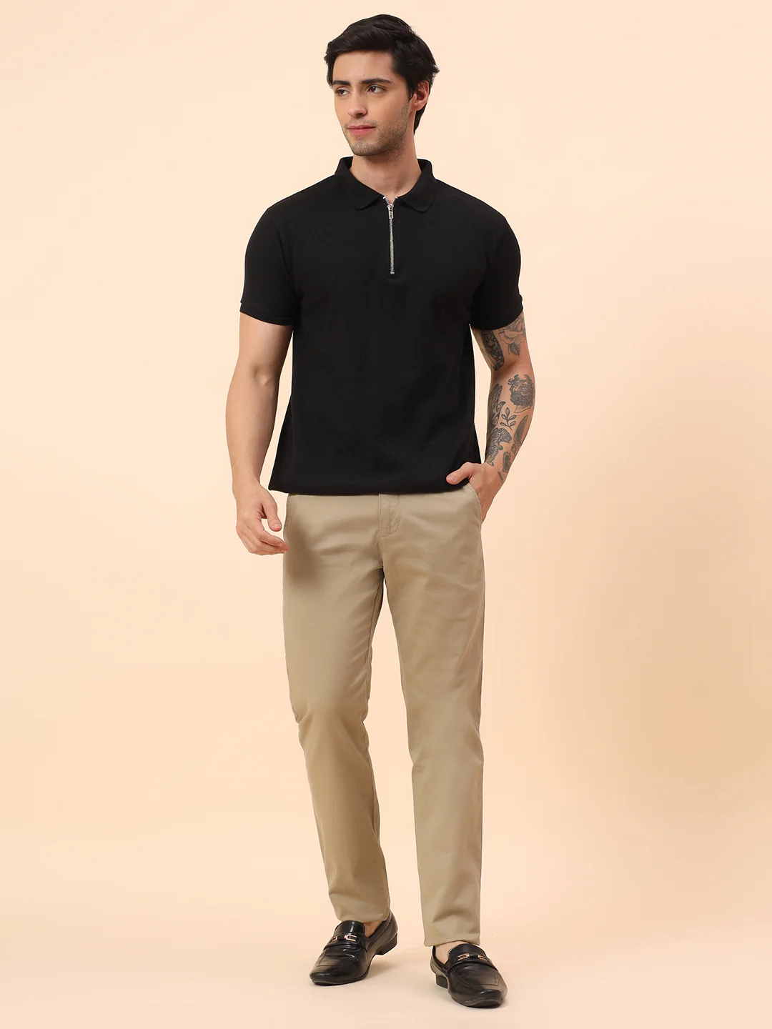 Casual Trousers for Men l Breathable & Soft with Color Fastness Regular Fit Cotton Blend Fabric Self Design Pattern Button Closure - Image 8