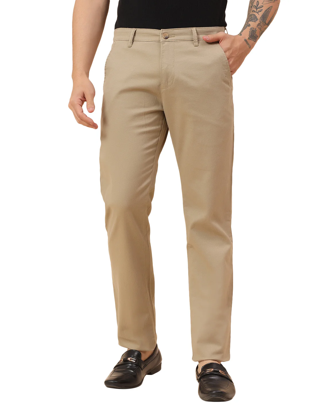 Casual Trousers for Men l Breathable & Soft with Color Fastness Regular Fit Cotton Blend Fabric Self Design Pattern Button Closure - Image 9
