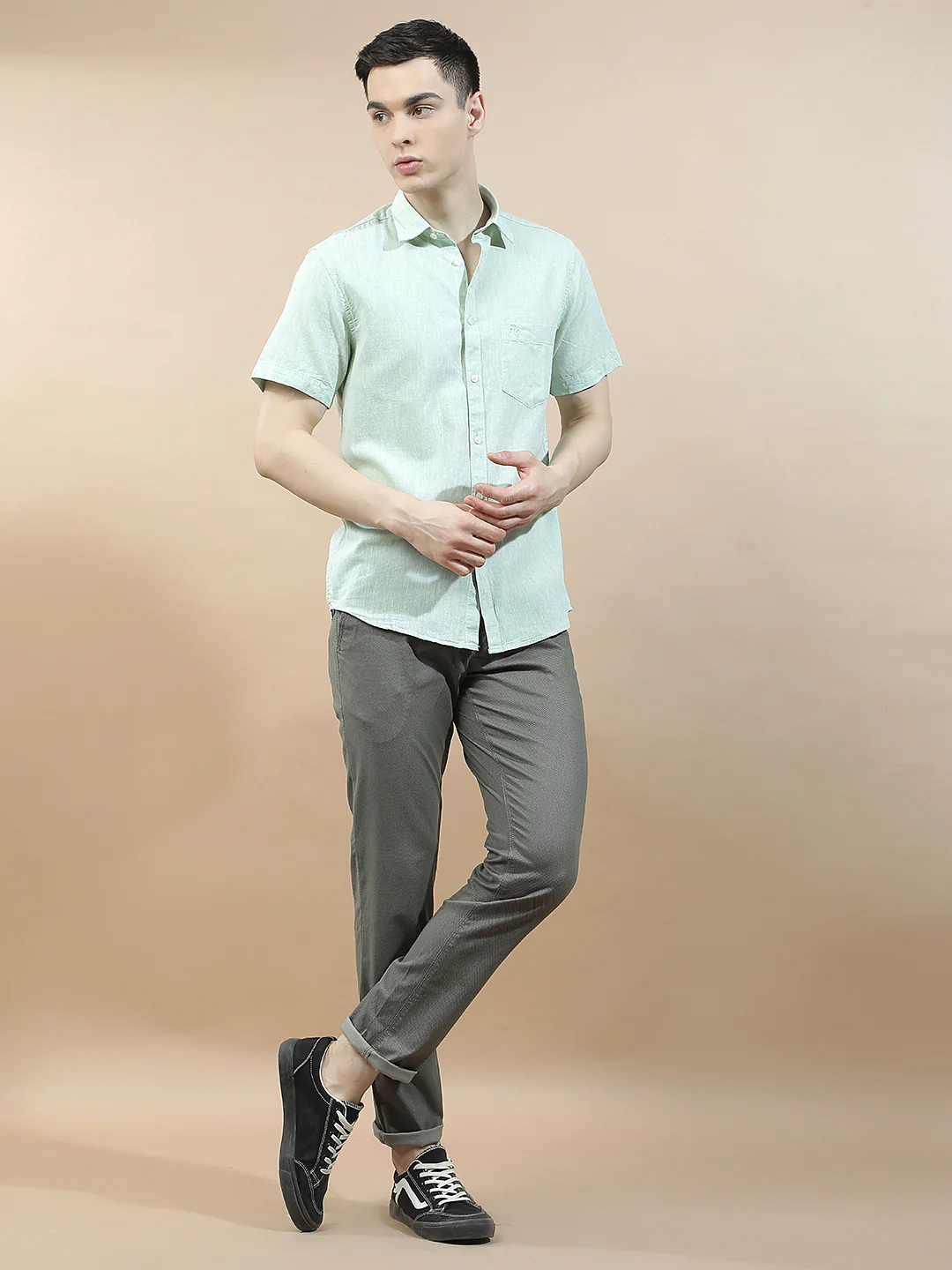 Casual Trousers for Men l Breathable & Soft with Color Fastness Regular Fit Cotton Blend Fabric Solid Pattern - Image 2