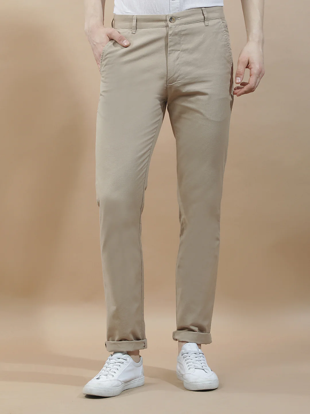 Casual Trousers for Men l Breathable & Soft with Color Fastness Regular Fit Cotton Blend Fabric Solid Pattern - Image 4