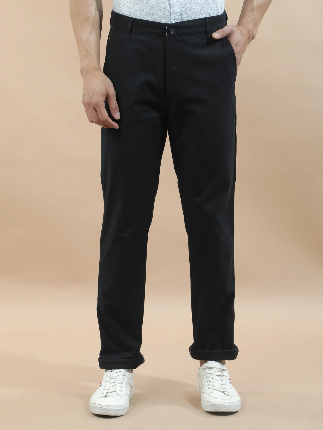 Casual Trousers for Men l Breathable & Soft with Color Fastness Regular Fit Cotton Blend Fabric Solid Pattern - Image 4