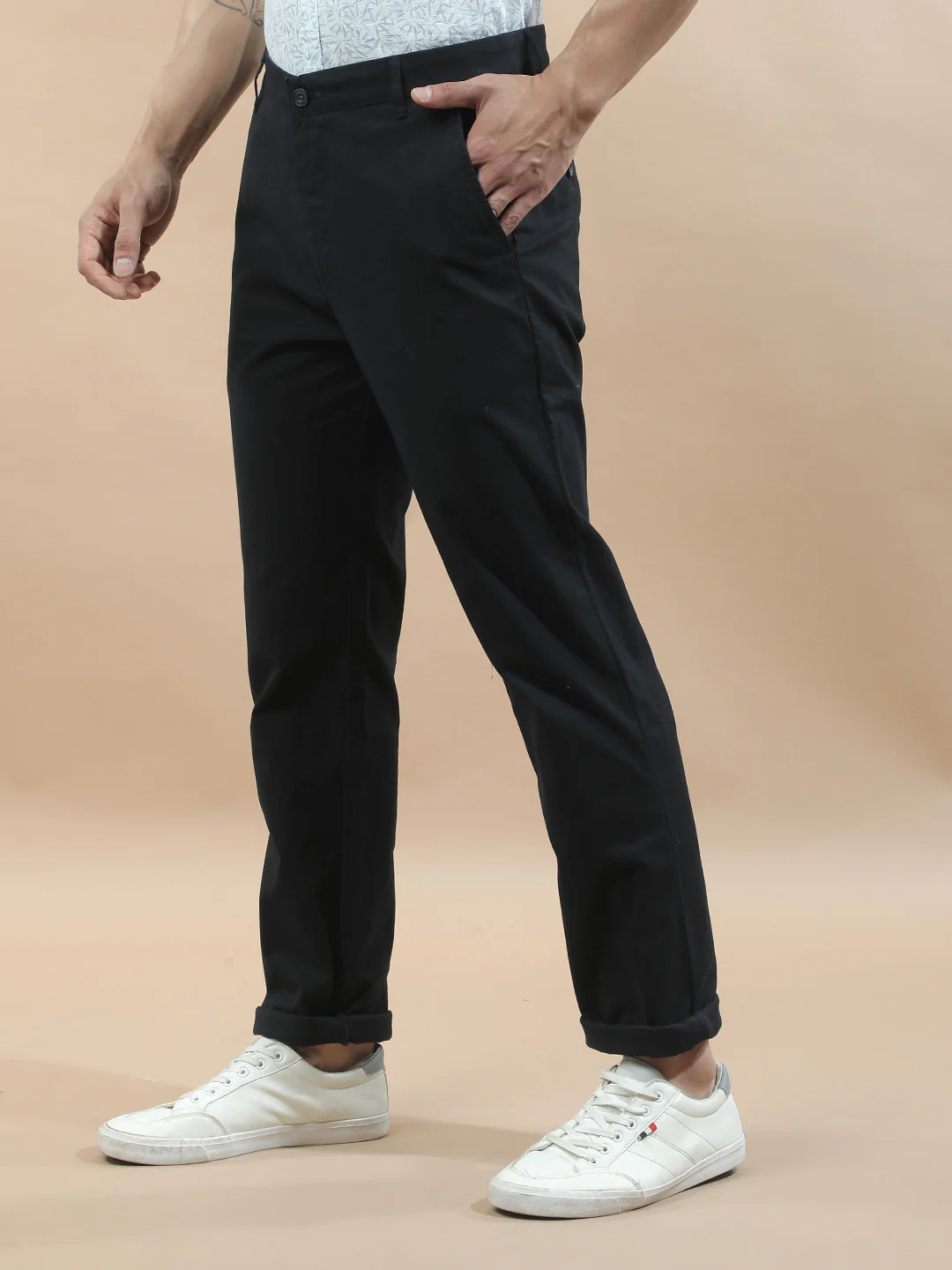 Casual Trousers for Men l Breathable & Soft with Color Fastness Regular Fit Cotton Blend Fabric Solid Pattern - Image 5