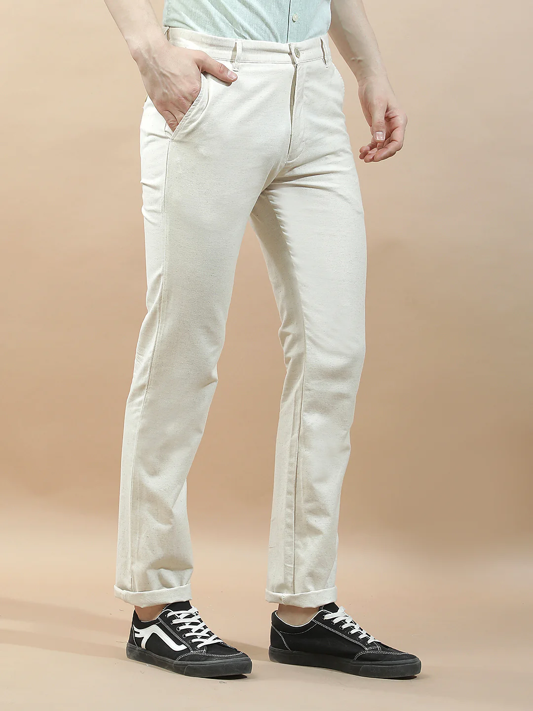 Casual Trousers for Men l Breathable & Soft with Color Fastness Regular Fit Cotton Blend Fabric Solid Pattern - Image 5