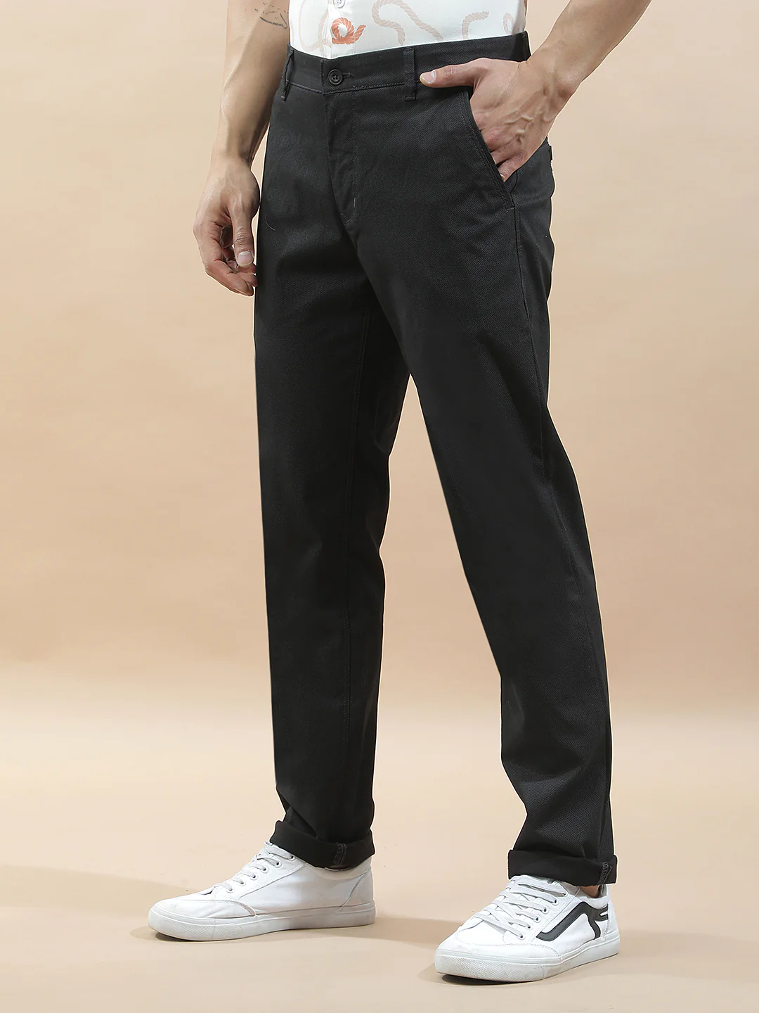 Casual Trousers for Men l Breathable & Soft with Color Fastness Regular Fit Cotton Blend Fabric Solid Pattern - Image 5