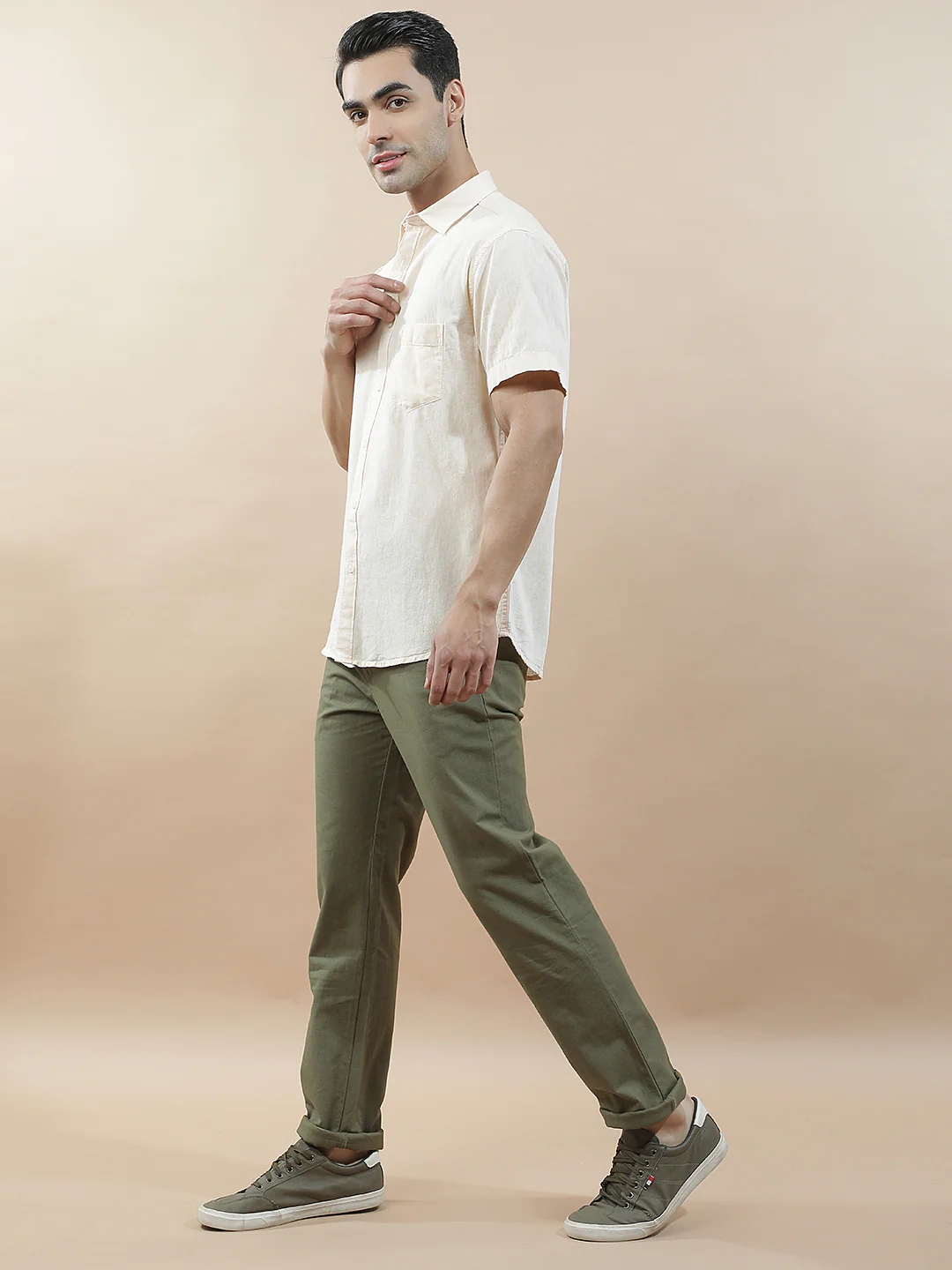 Casual Trousers for Men l Breathable & Soft with Color Fastness Regular Fit Cotton Blend Fabric Solid Pattern - Image 2