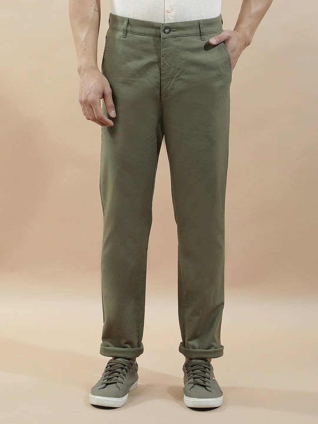 Casual Trousers for Men l Breathable & Soft with Color Fastness Regular Fit Cotton Blend Fabric Solid Pattern - Image 4