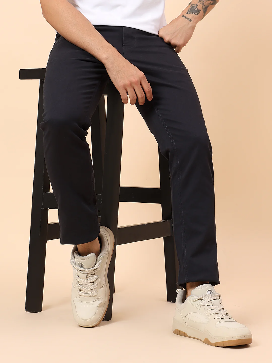 Casual Trousers for Men l Breathable & Soft with Color Fastness Regular Fit Cotton Blend Fabric Solid Pattern Button Closure - Image 2