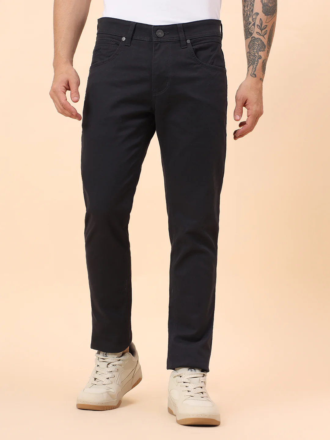 Casual Trousers for Men l Breathable & Soft with Color Fastness Regular Fit Cotton Blend Fabric Solid Pattern Button Closure - Image 3