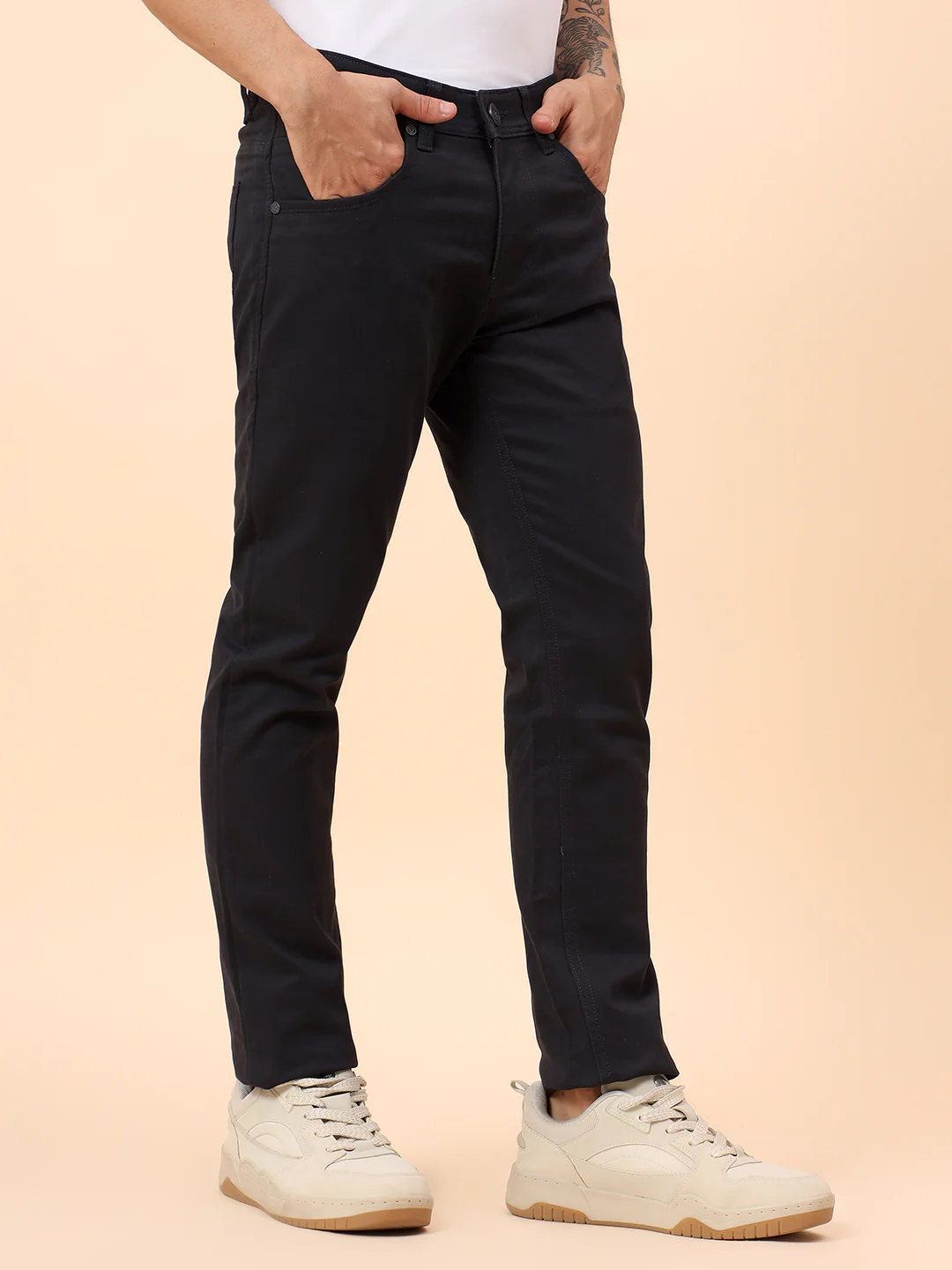 Casual Trousers for Men l Breathable & Soft with Color Fastness Regular Fit Cotton Blend Fabric Solid Pattern Button Closure - Image 5