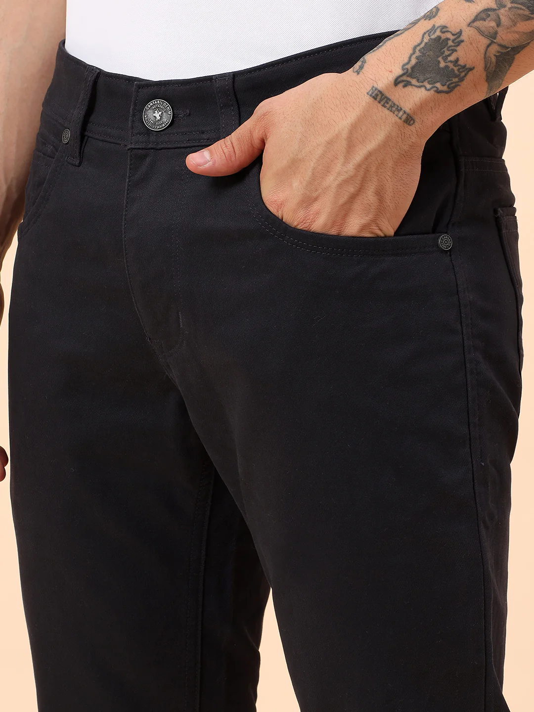 Casual Trousers for Men l Breathable & Soft with Color Fastness Regular Fit Cotton Blend Fabric Solid Pattern Button Closure - Image 7
