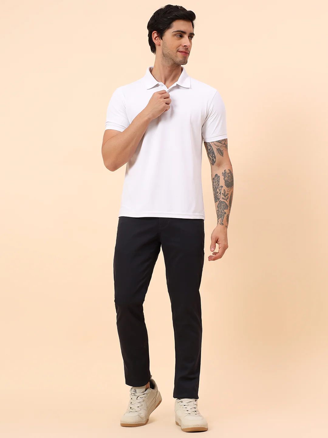 Casual Trousers for Men l Breathable & Soft with Color Fastness Regular Fit Cotton Blend Fabric Solid Pattern Button Closure - Image 8