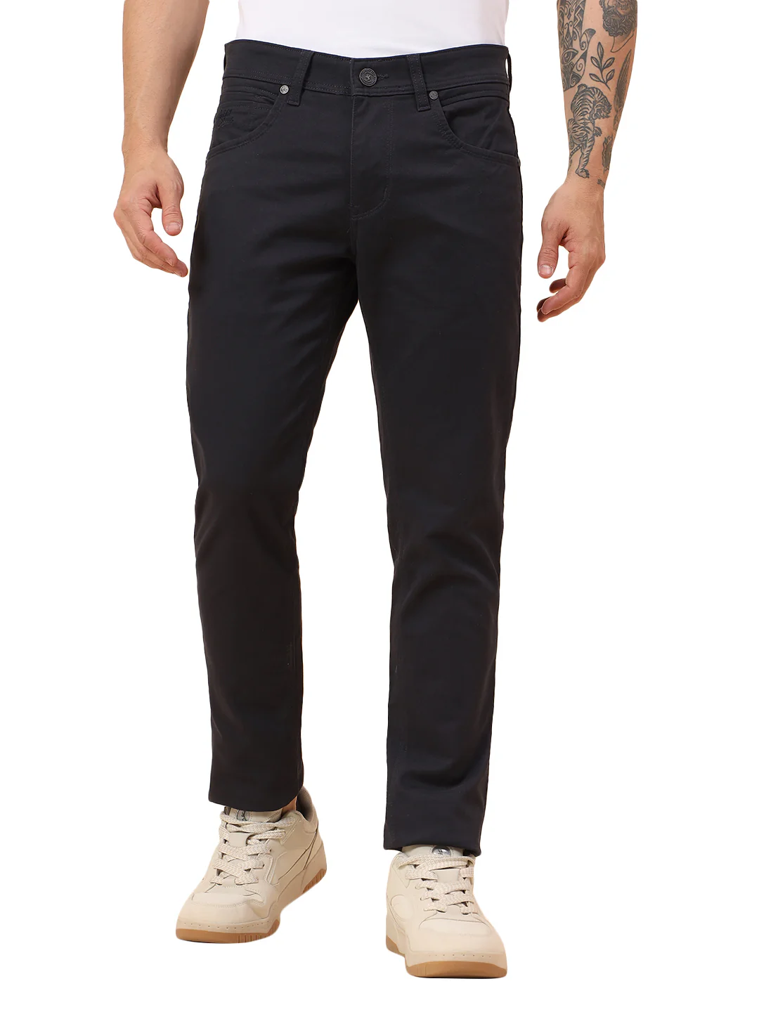 Casual Trousers for Men l Breathable & Soft with Color Fastness Regular Fit Cotton Blend Fabric Solid Pattern Button Closure - Image 9