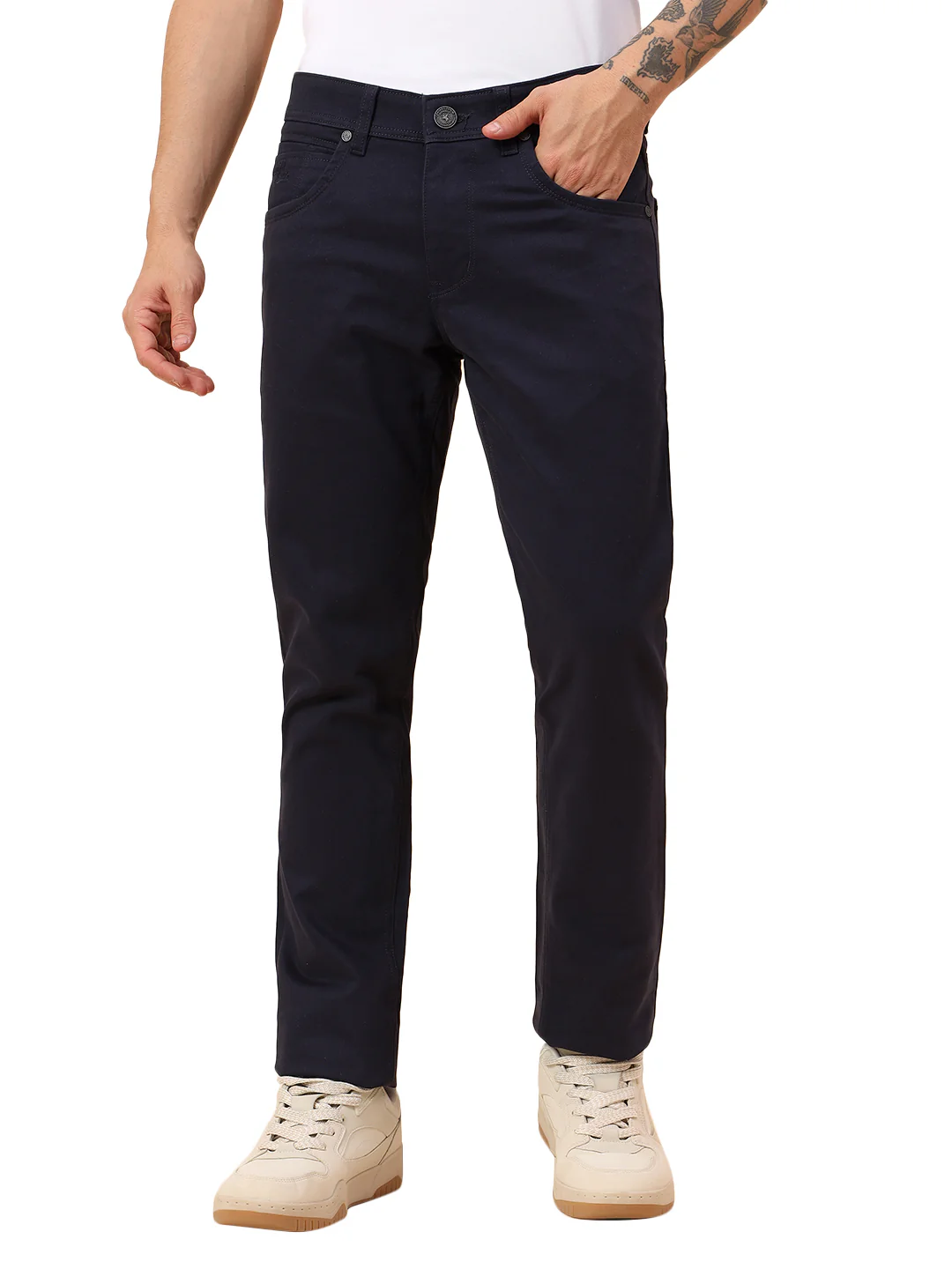 Casual Trousers for Men l Breathable & Soft with Color Fastness Regular Fit Cotton Blend Fabric Solid Pattern Button Closure - Image 2