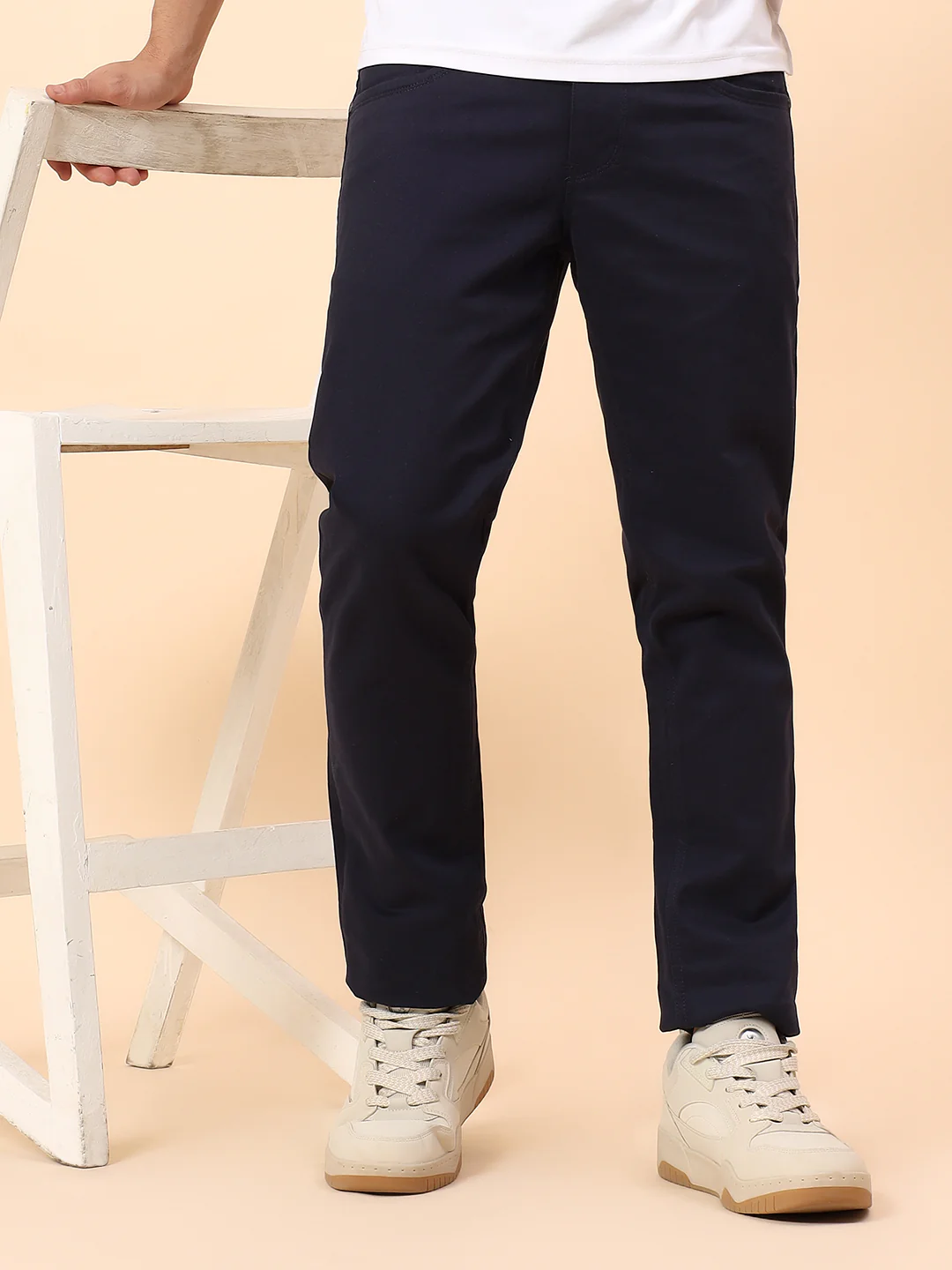 Casual Trousers for Men l Breathable & Soft with Color Fastness Regular Fit Cotton Blend Fabric Solid Pattern Button Closure - Image 3