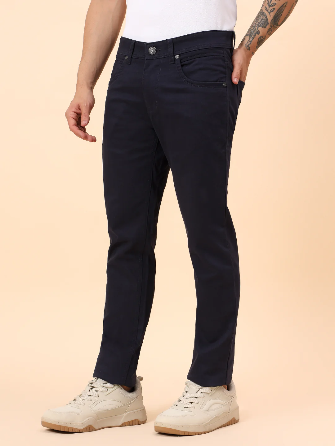 Casual Trousers for Men l Breathable & Soft with Color Fastness Regular Fit Cotton Blend Fabric Solid Pattern Button Closure - Image 5