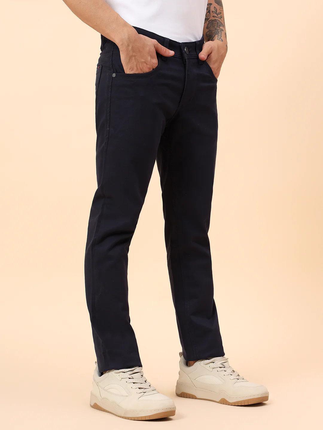 Casual Trousers for Men l Breathable & Soft with Color Fastness Regular Fit Cotton Blend Fabric Solid Pattern Button Closure - Image 6