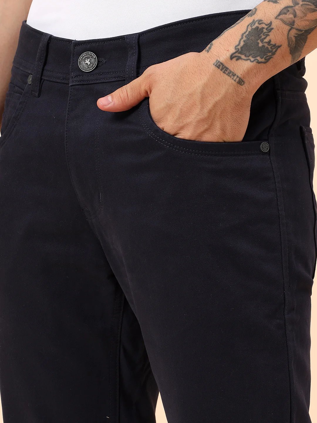 Casual Trousers for Men l Breathable & Soft with Color Fastness Regular Fit Cotton Blend Fabric Solid Pattern Button Closure - Image 8
