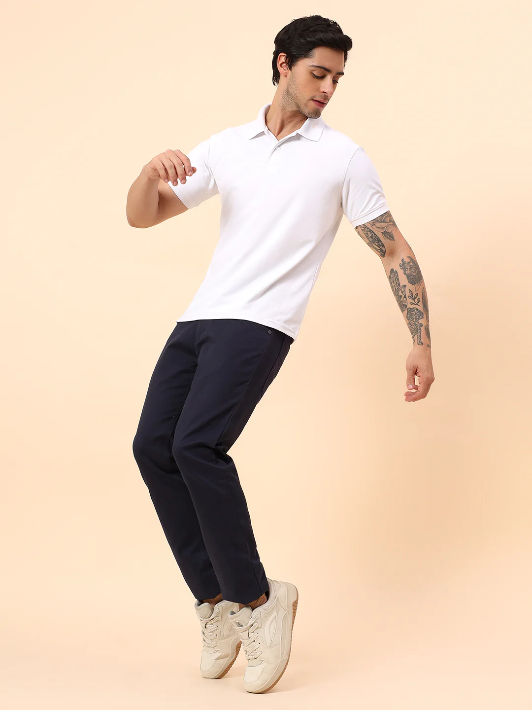 Casual Trousers for Men l Breathable & Soft with Color Fastness Regular Fit Cotton Blend Fabric Solid Pattern Button Closure - Image 9