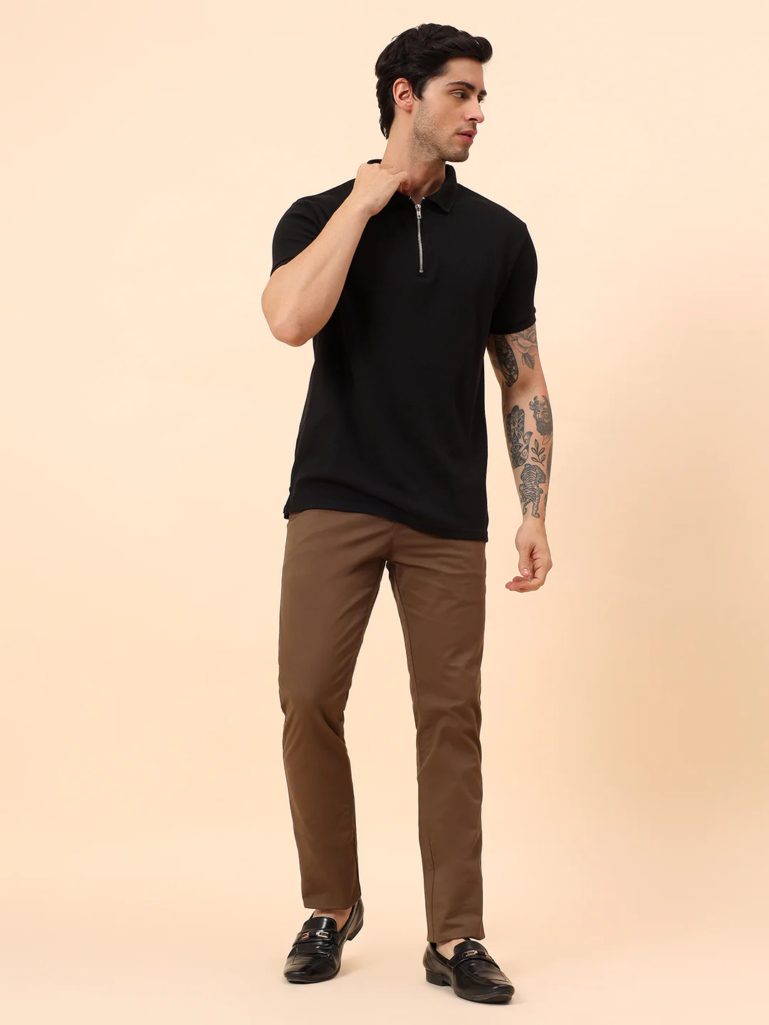 Casual Trousers for Men l Breathable & Soft with Color Fastness Regular Fit Cotton Blend Fabric Solid Pattern Button Closure - Image 2