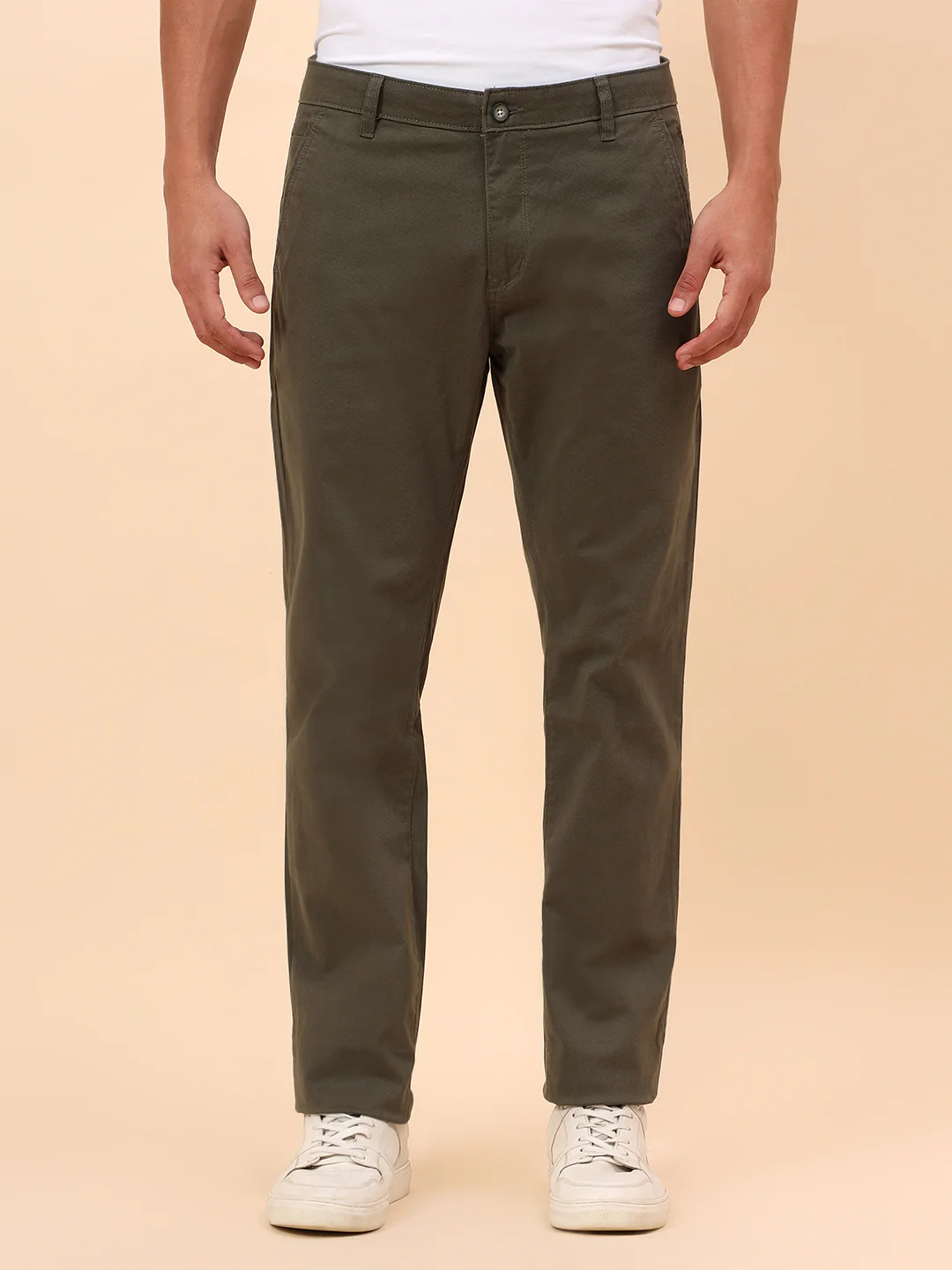 Casual Trousers for Men l Breathable & Soft with Color Fastness Regular Fit Cotton Blend Fabric Solid Pattern Button Closure - Image 2