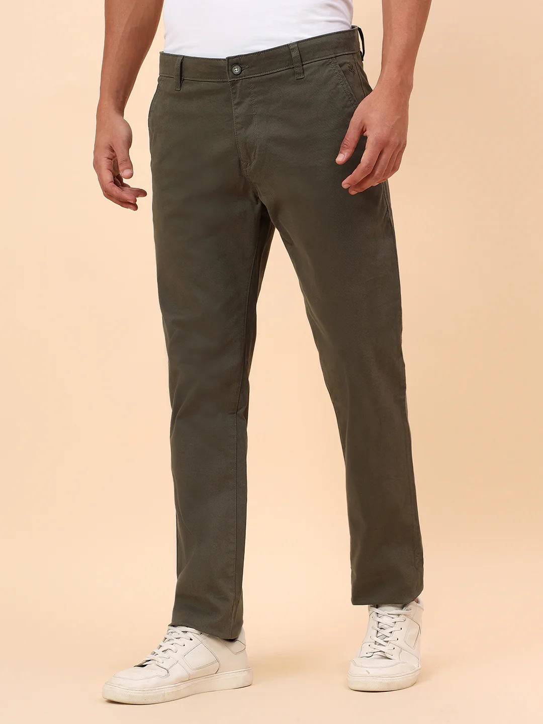 Casual Trousers for Men l Breathable & Soft with Color Fastness Regular Fit Cotton Blend Fabric Solid Pattern Button Closure - Image 3