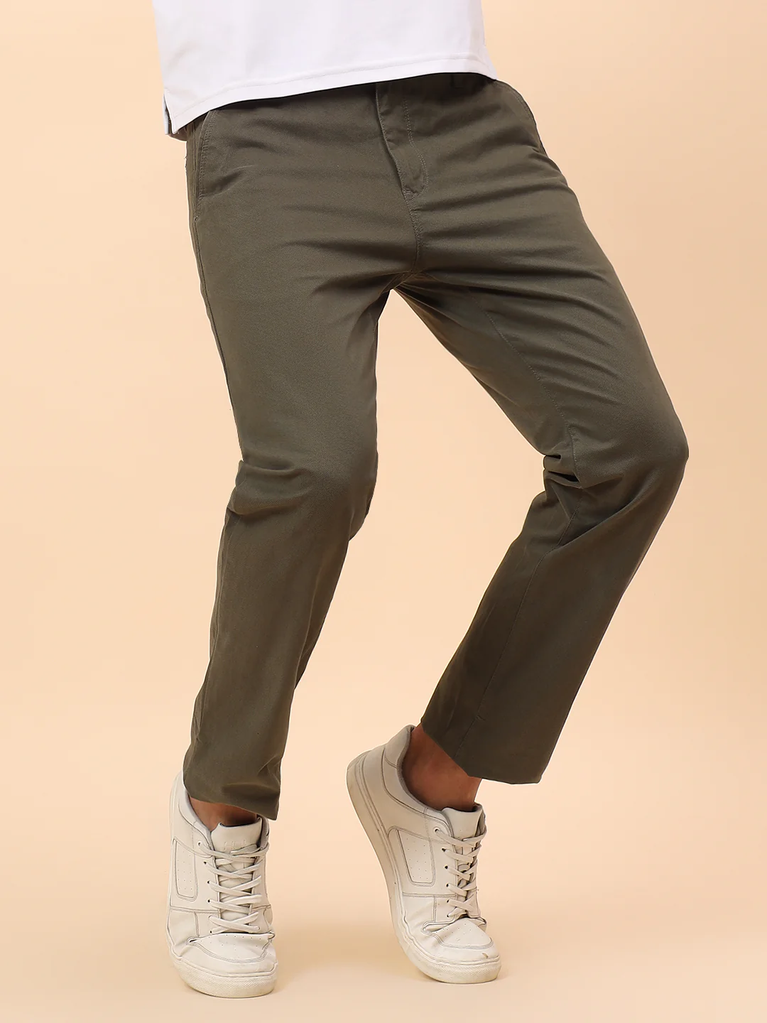 Casual Trousers for Men l Breathable & Soft with Color Fastness Regular Fit Cotton Blend Fabric Solid Pattern Button Closure - Image 4