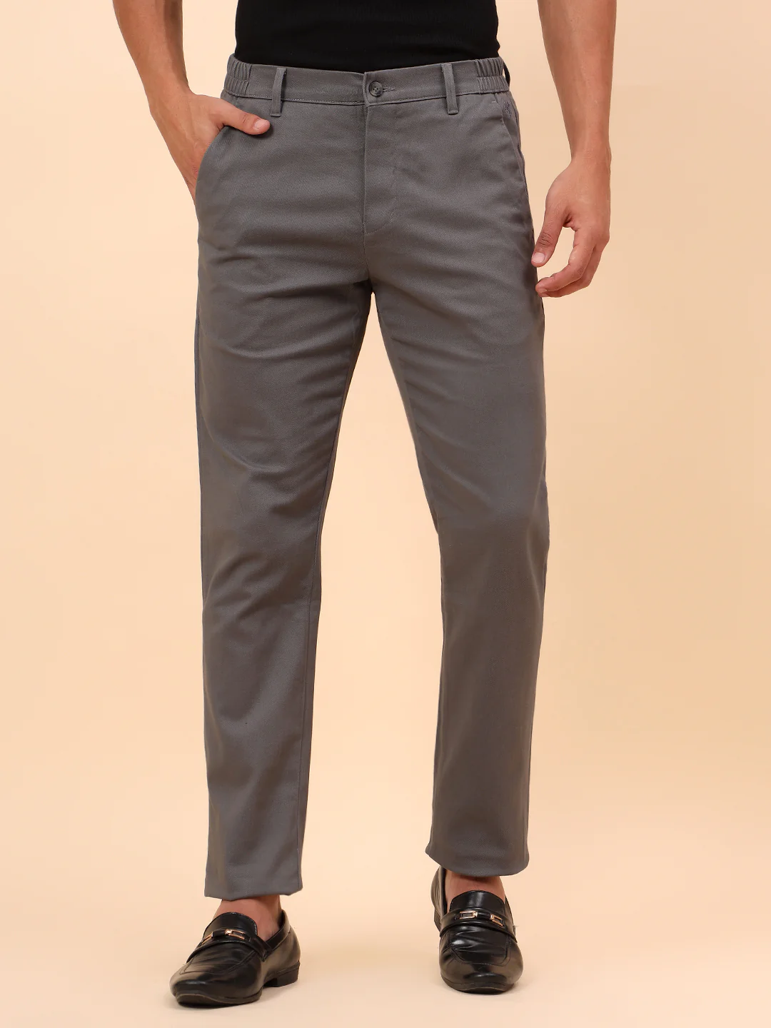 Casual Trousers for Men l Breathable & Soft with Color Fastness Regular Fit Cotton Blend Fabric Solid Pattern Button Closure - Image 3