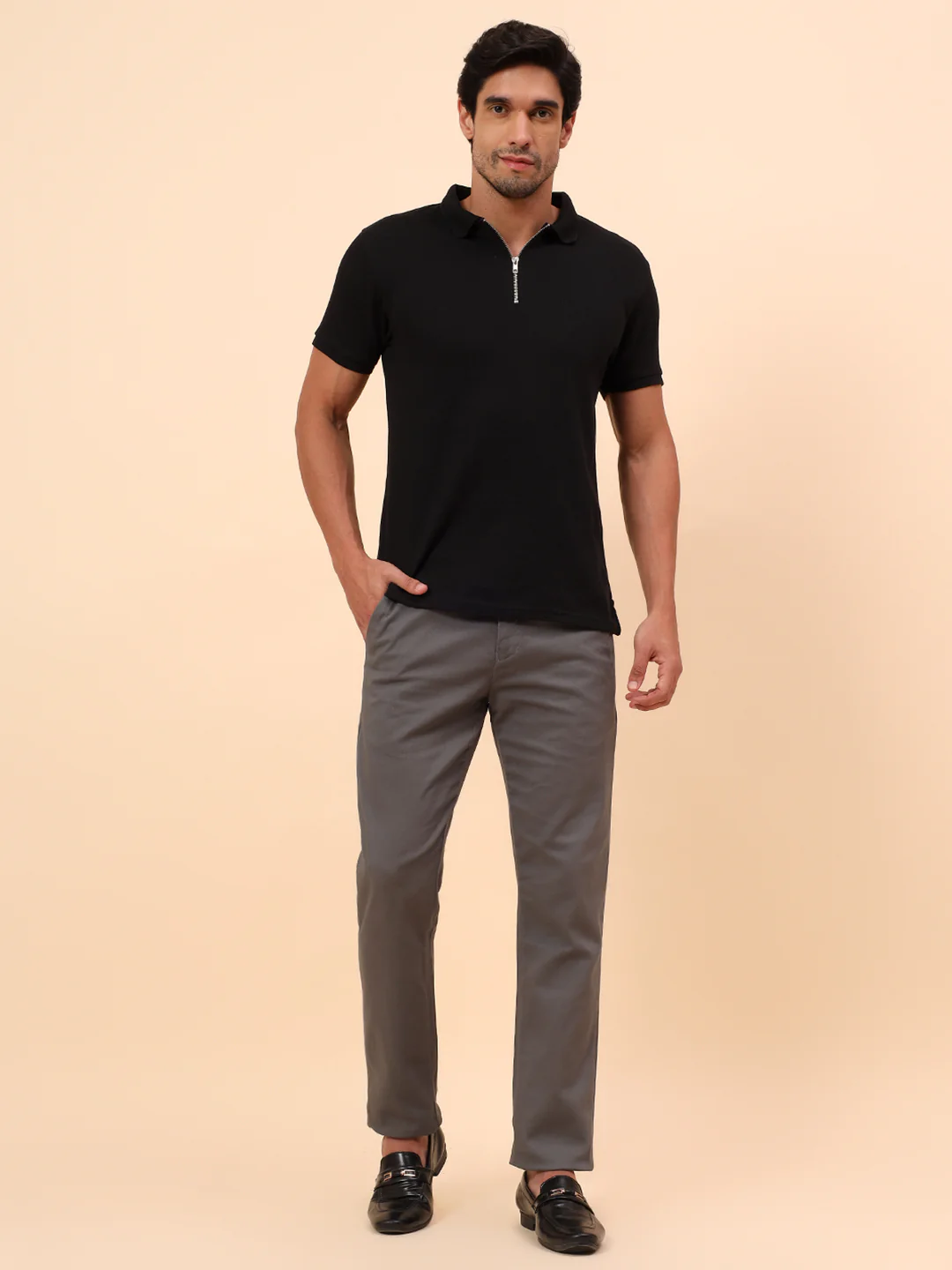 Casual Trousers for Men l Breathable & Soft with Color Fastness Regular Fit Cotton Blend Fabric Solid Pattern Button Closure - Image 8