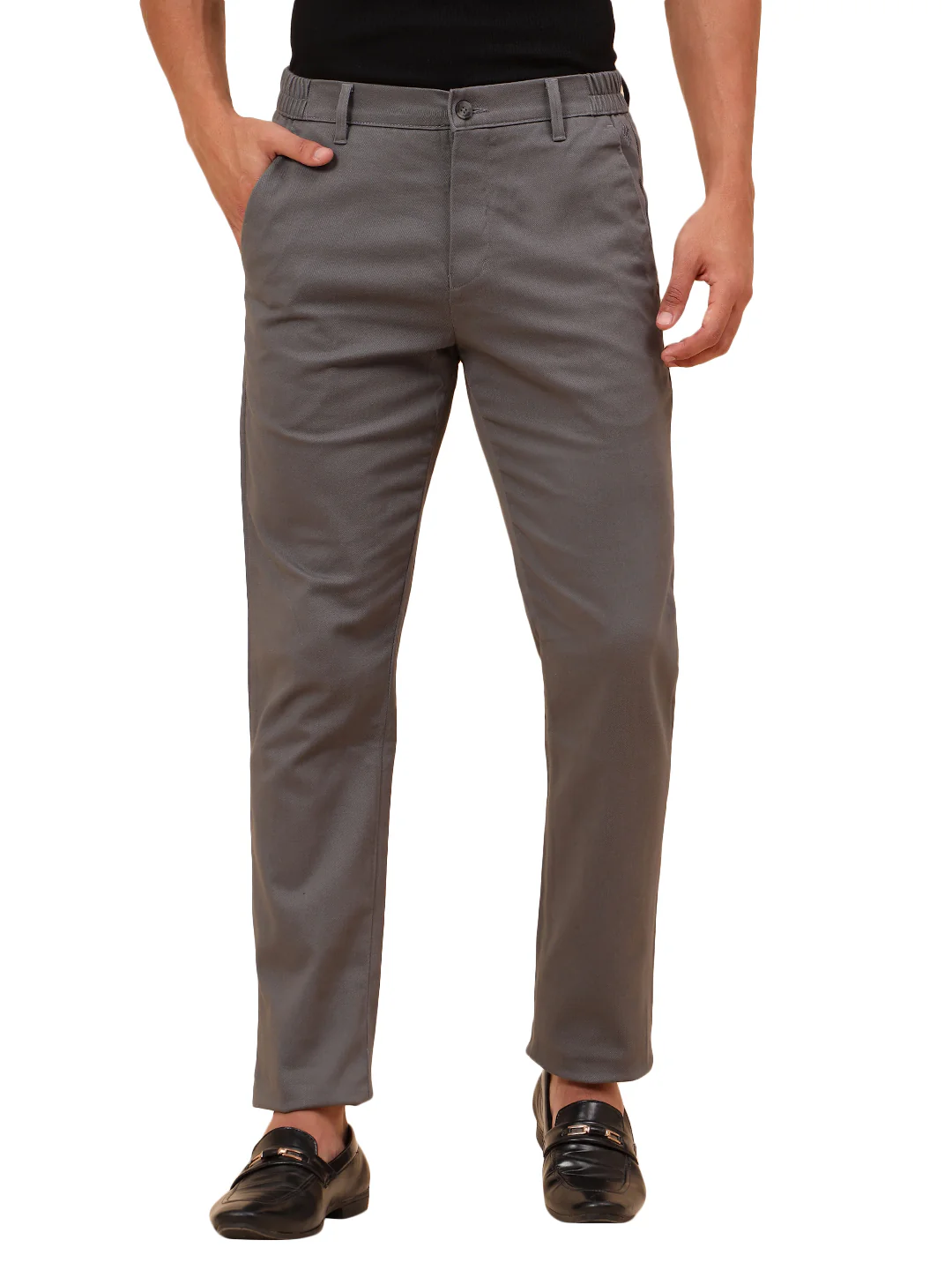 Casual Trousers for Men l Breathable & Soft with Color Fastness Regular Fit Cotton Blend Fabric Solid Pattern Button Closure - Image 9