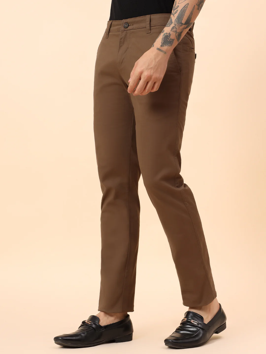 Casual Trousers for Men l Breathable & Soft with Color Fastness Regular Fit Cotton Blend Fabric Solid Pattern Button Closure - Image 4
