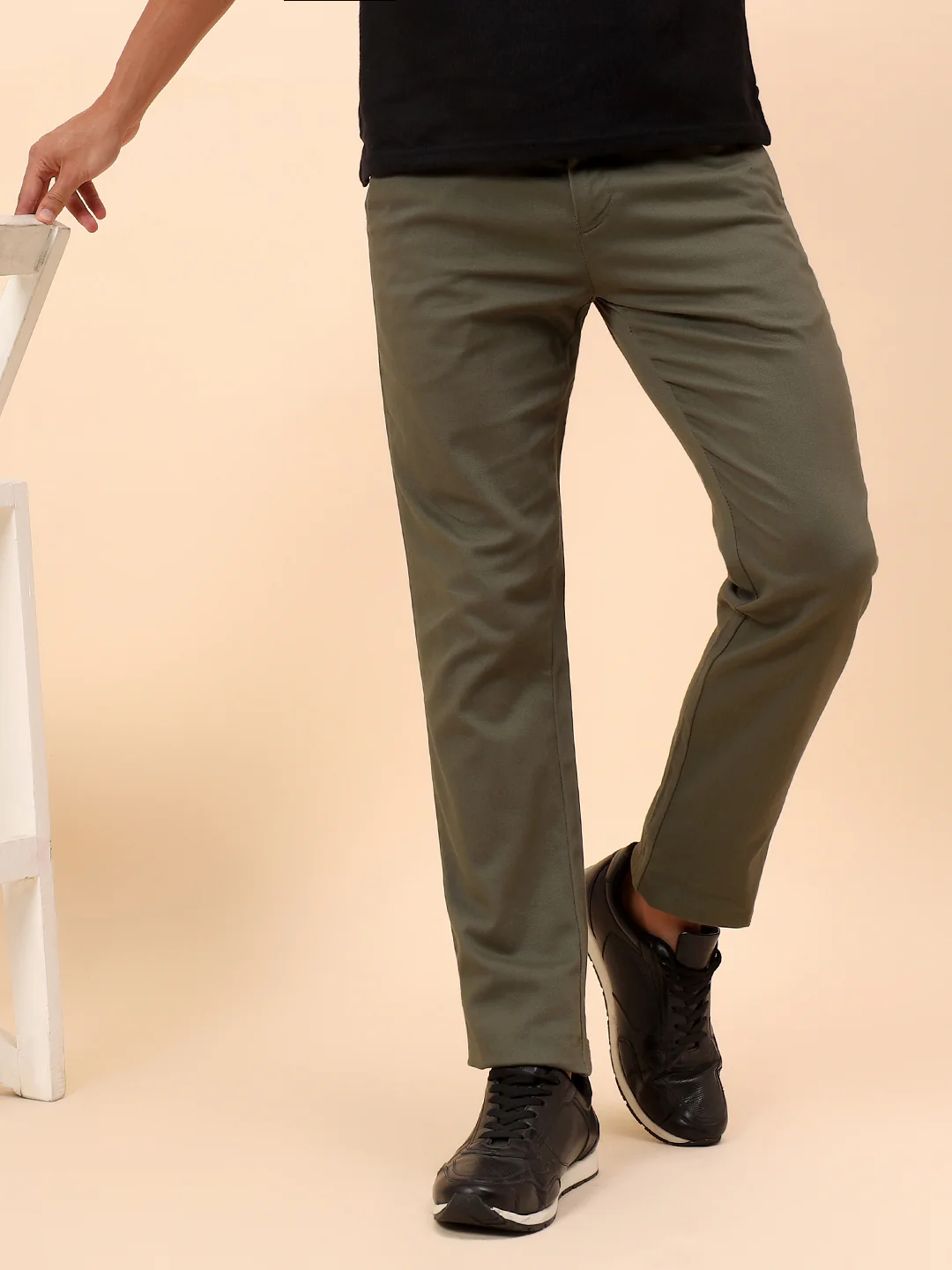 Casual Trousers for Men l Breathable & Soft with Color Fastness Regular Fit Cotton Blend Fabric Solid Pattern Button Closure - Image 2
