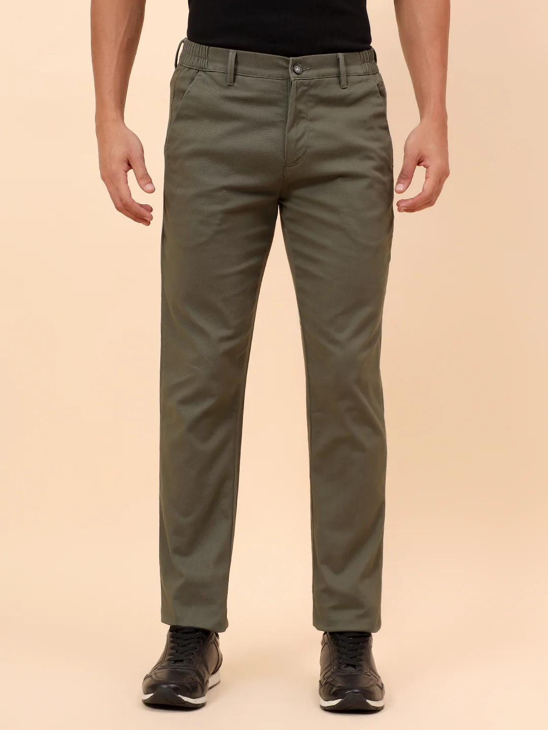 Casual Trousers for Men l Breathable & Soft with Color Fastness Regular Fit Cotton Blend Fabric Solid Pattern Button Closure - Image 3