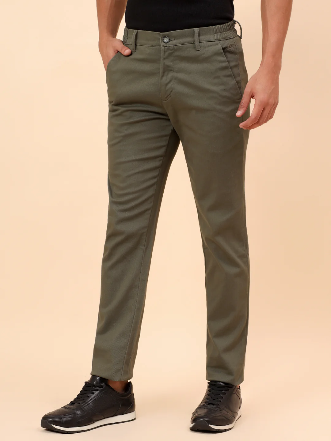Casual Trousers for Men l Breathable & Soft with Color Fastness Regular Fit Cotton Blend Fabric Solid Pattern Button Closure - Image 4