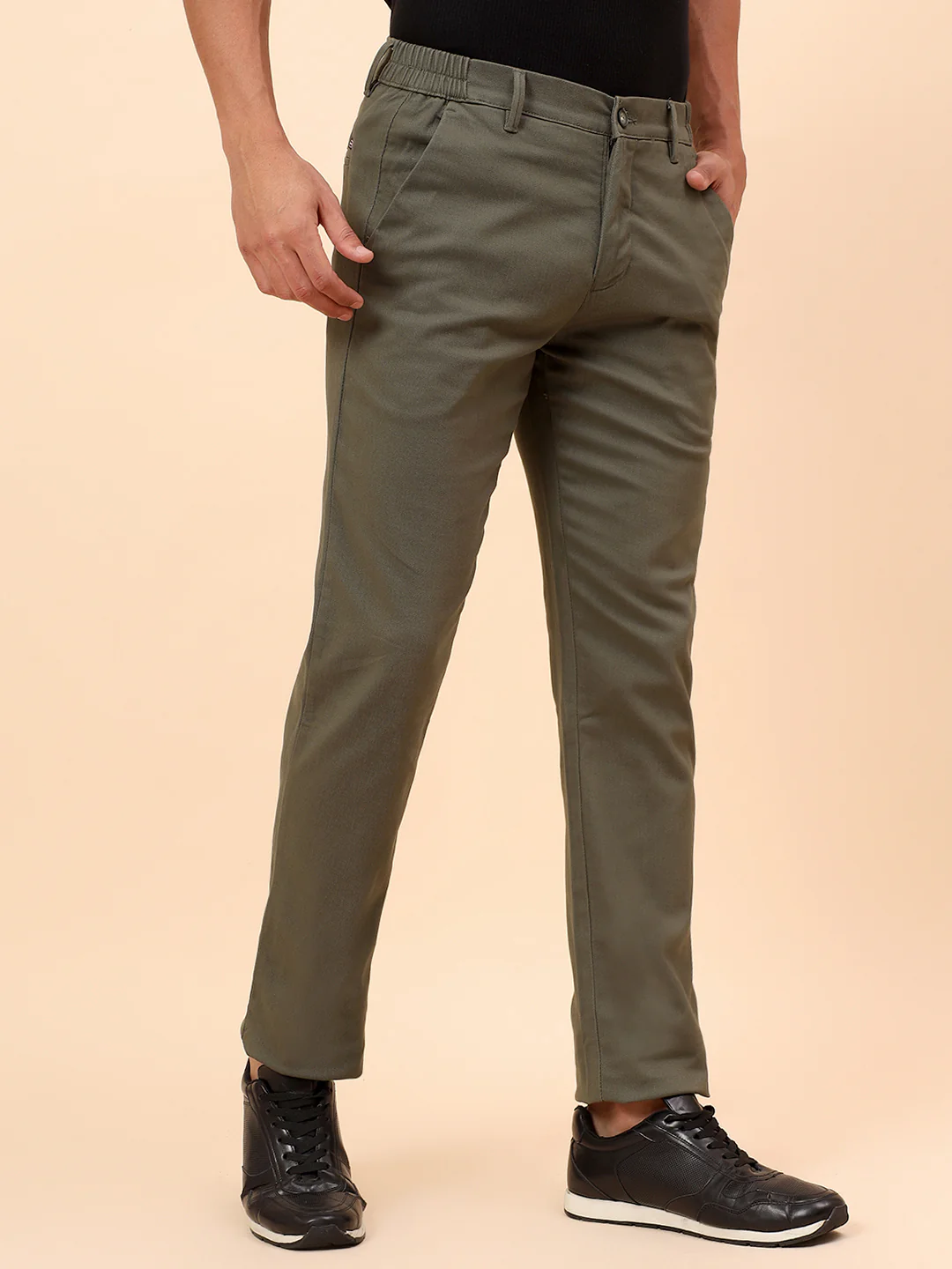 Casual Trousers for Men l Breathable & Soft with Color Fastness Regular Fit Cotton Blend Fabric Solid Pattern Button Closure - Image 5