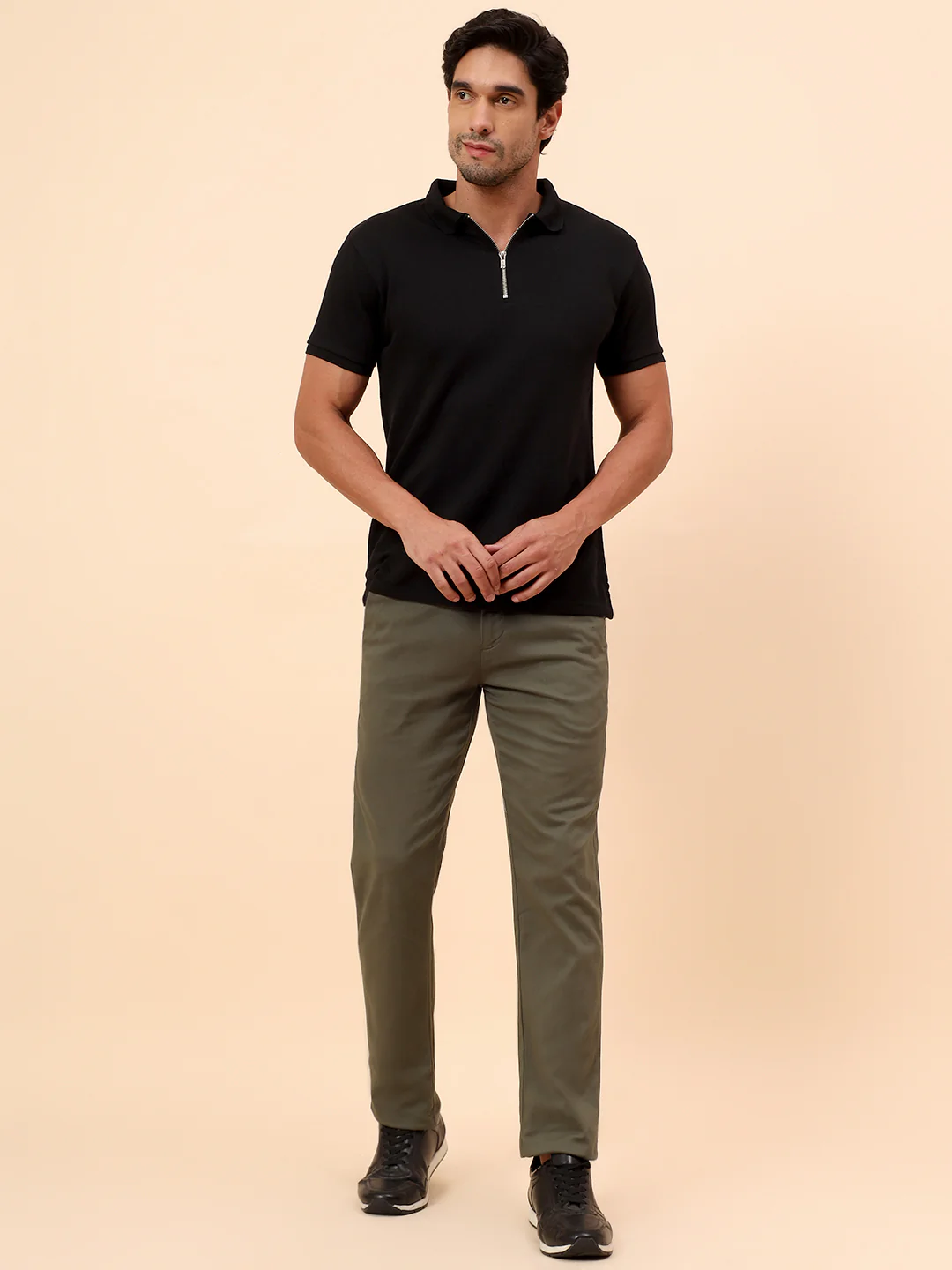 Casual Trousers for Men l Breathable & Soft with Color Fastness Regular Fit Cotton Blend Fabric Solid Pattern Button Closure - Image 8