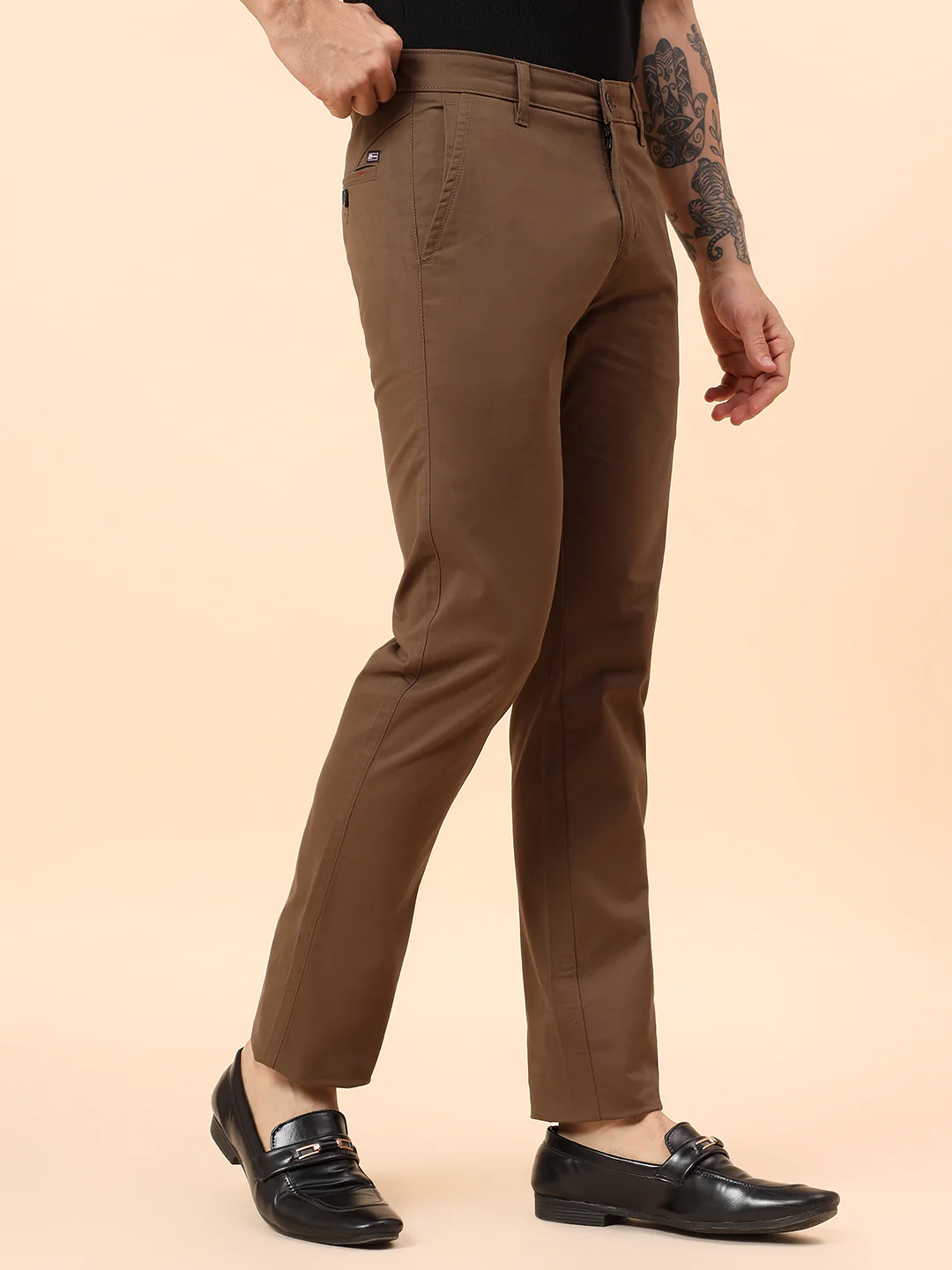 Casual Trousers for Men l Breathable & Soft with Color Fastness Regular Fit Cotton Blend Fabric Solid Pattern Button Closure - Image 5