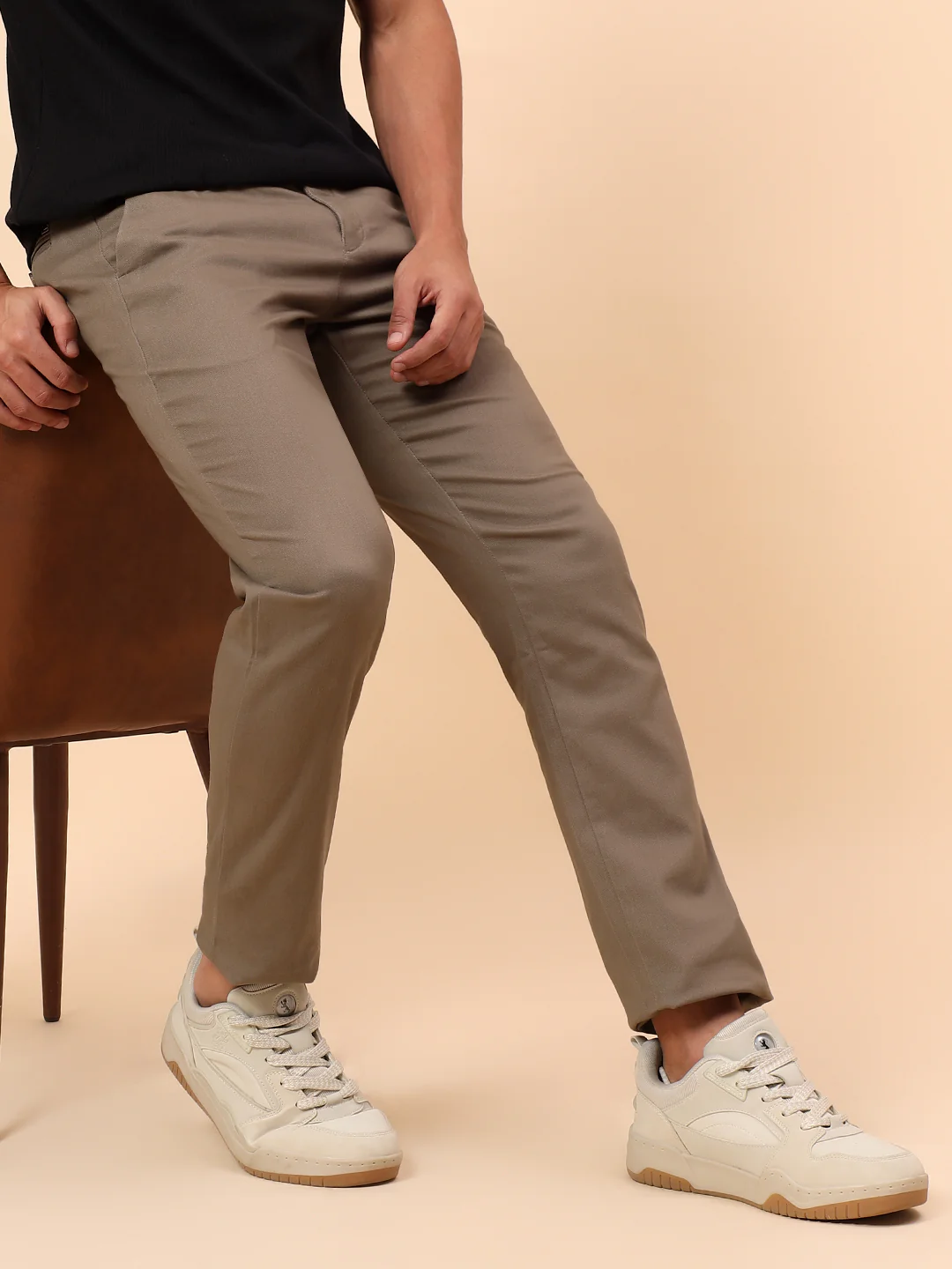 Casual Trousers for Men l Breathable & Soft with Color Fastness Regular Fit Cotton Blend Fabric Solid Pattern Button Closure - Image 2