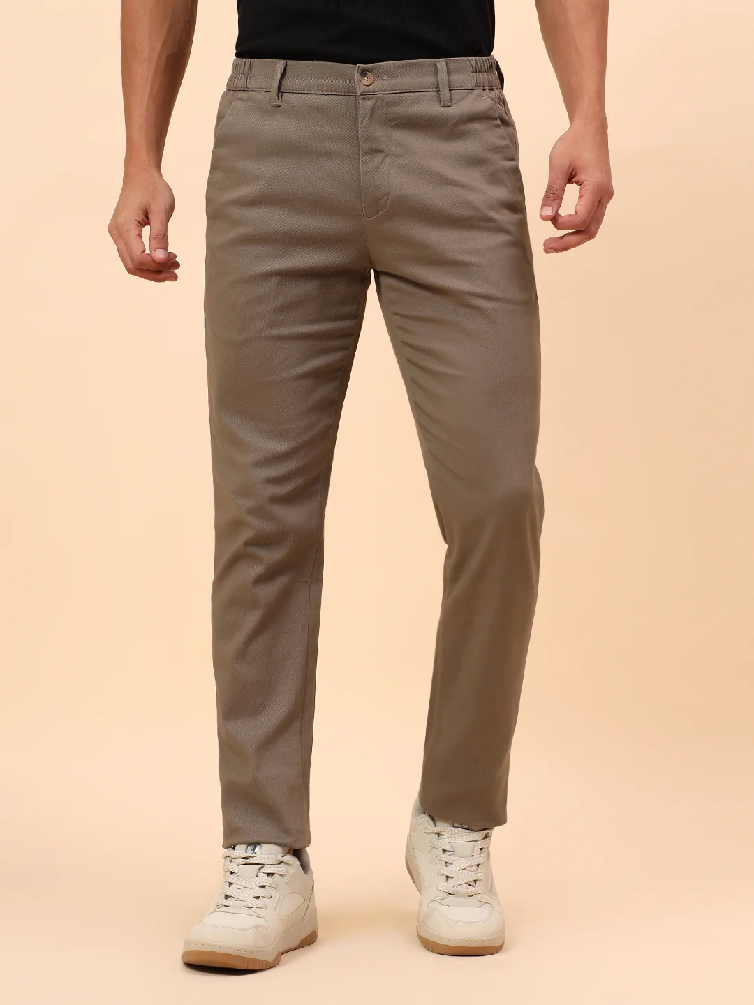 Casual Trousers for Men l Breathable & Soft with Color Fastness Regular Fit Cotton Blend Fabric Solid Pattern Button Closure - Image 3