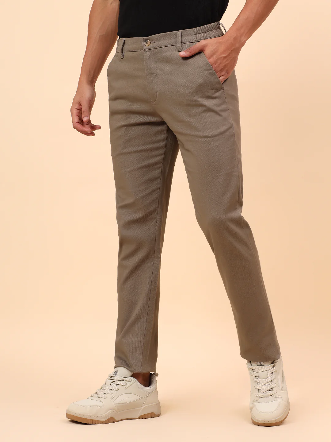 Casual Trousers for Men l Breathable & Soft with Color Fastness Regular Fit Cotton Blend Fabric Solid Pattern Button Closure - Image 4