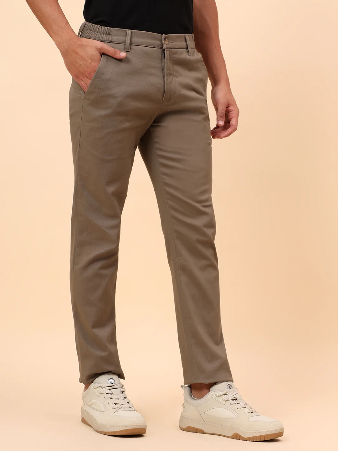 Casual Trousers for Men l Breathable & Soft with Color Fastness Regular Fit Cotton Blend Fabric Solid Pattern Button Closure - Image 5