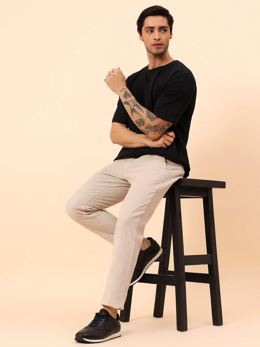 Casual Trousers for Men l Breathable & Soft with Color Fastness Regular Fit Cotton Blend Fabric Solid Pattern Button Closure - Image 2