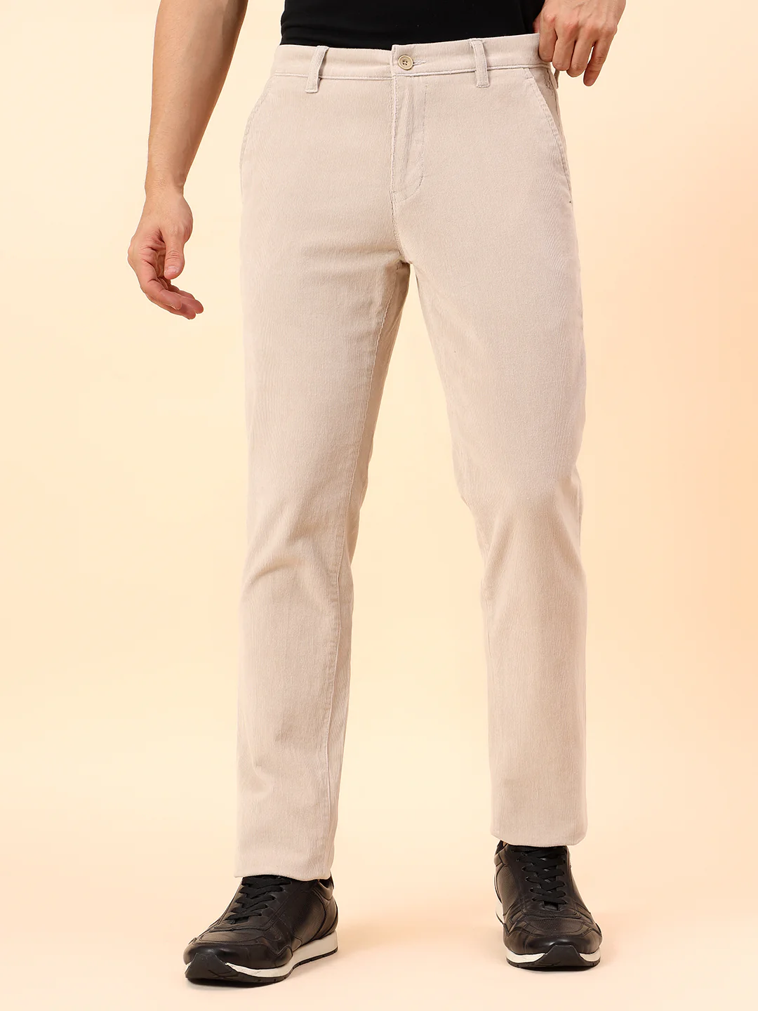 Casual Trousers for Men l Breathable & Soft with Color Fastness Regular Fit Cotton Blend Fabric Solid Pattern Button Closure - Image 3