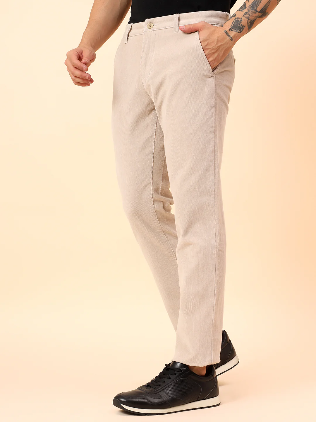 Casual Trousers for Men l Breathable & Soft with Color Fastness Regular Fit Cotton Blend Fabric Solid Pattern Button Closure - Image 4