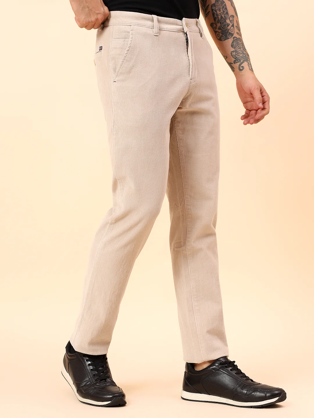 Casual Trousers for Men l Breathable & Soft with Color Fastness Regular Fit Cotton Blend Fabric Solid Pattern Button Closure - Image 5