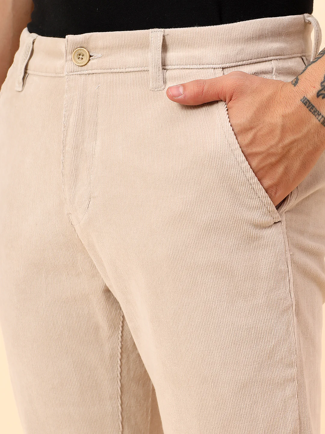 Casual Trousers for Men l Breathable & Soft with Color Fastness Regular Fit Cotton Blend Fabric Solid Pattern Button Closure - Image 7
