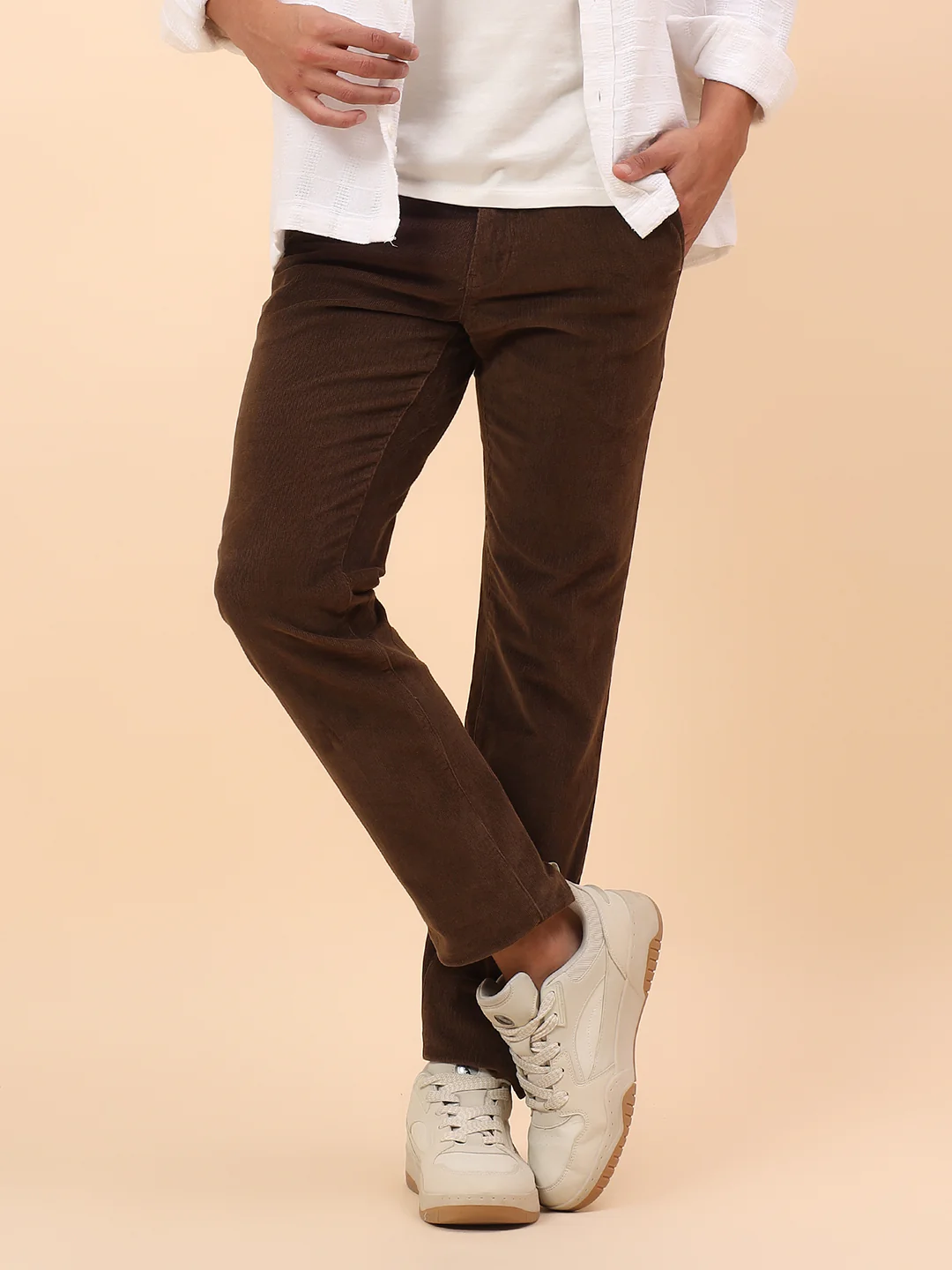 Casual Trousers for Men l Breathable & Soft with Color Fastness Regular Fit Cotton Blend Fabric Solid Pattern Button Closure - Image 2