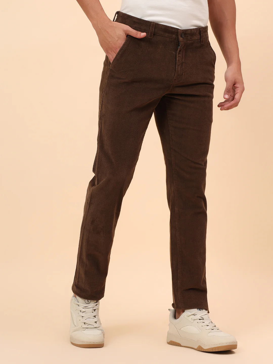 Casual Trousers for Men l Breathable & Soft with Color Fastness Regular Fit Cotton Blend Fabric Solid Pattern Button Closure - Image 5